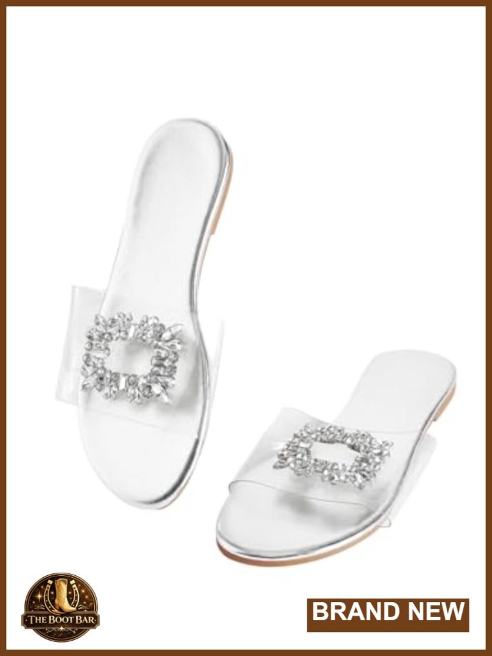 Rhinestone Clear Flat Sandals Women's Memory Foam Cushioned Slip On Sparkly